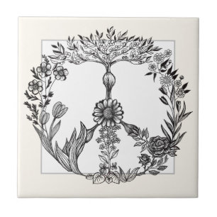 Carreau Boho Peace Sign Élégante fille mignonne jolie flor