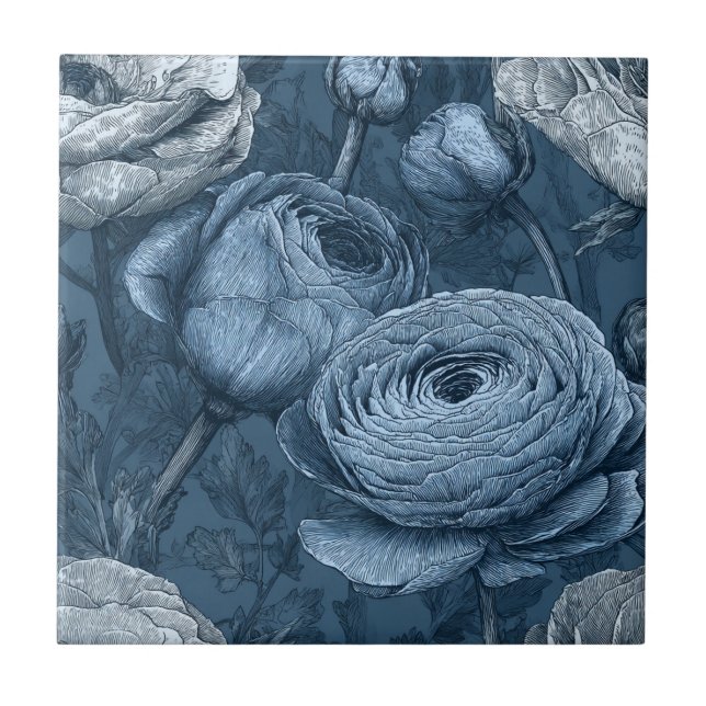Carreau Boho Portuguese Ranunculus Tiles For Modern Bath (Devant)