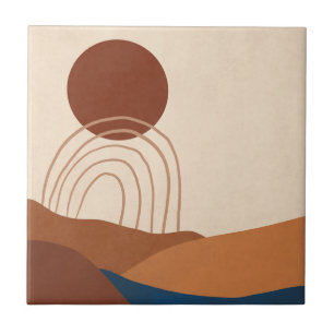 Carreau Boho Sun Rainbow Paysage rouille Tan bleu Brown