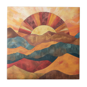Carreau Boho Sunset Over Mountains - Paysage Rétro
