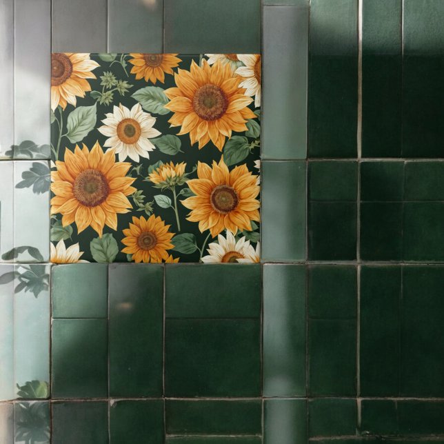 Carreau Boho Terracotta Vintage Motif tournesol (Créateur téléchargé)