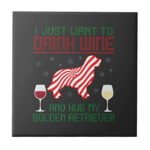 Carreau Boire du vin câliner Retriever d'or Noël