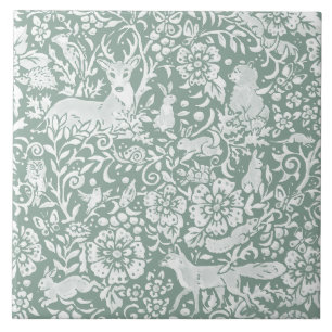 Carreau Bois Sage Green Forêt Animaux Renard Renard Renard