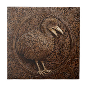 Carreau Bois sculpté New Zealand Dodo Bird,