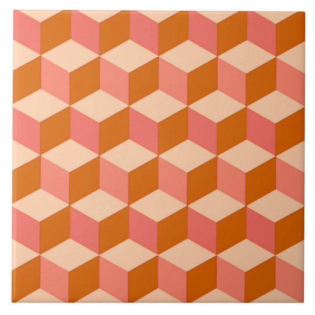 Carreau Boîtes 3D, Mandarin et Pastel Orange  (Devant)