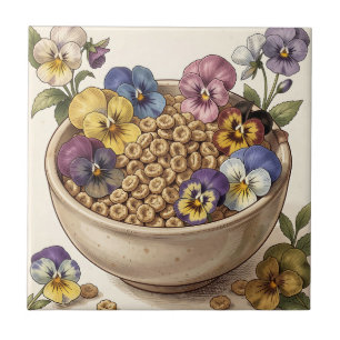 Carreau Bol à céréales fleur de pensée fantaisiste