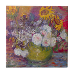 Carreau Bol avec tournesols et roses par Vincent van Gogh