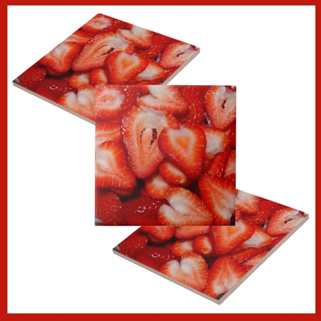 Carreau Bol de fraises rouges tranchées Photographie (Créateur téléchargé)