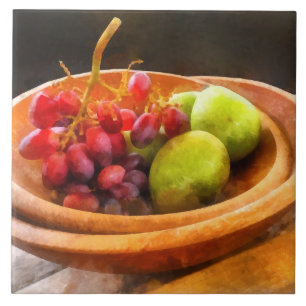 Carreau Bol de raisins rouges et poires