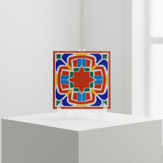 Carreau Bold Moroccan Star Ceramic Tile Red Orange