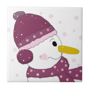Carreau Bonhomme de neige avec écharpe et chapeau violets