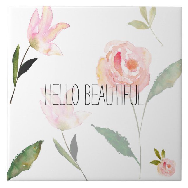 Carreau Bonjour belle aquarelle florale (Devant)