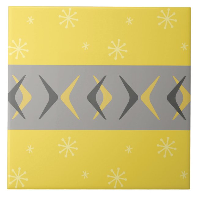 Carreau Boomerangs modernes du milieu du siècle gris jaune (Devant)
