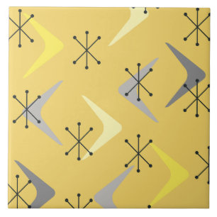 Carreau Boomerangs Starbursts Jaune Milieu de Siècle