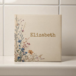 Carreau Bordure beige Fleur sauvage Boho rustique