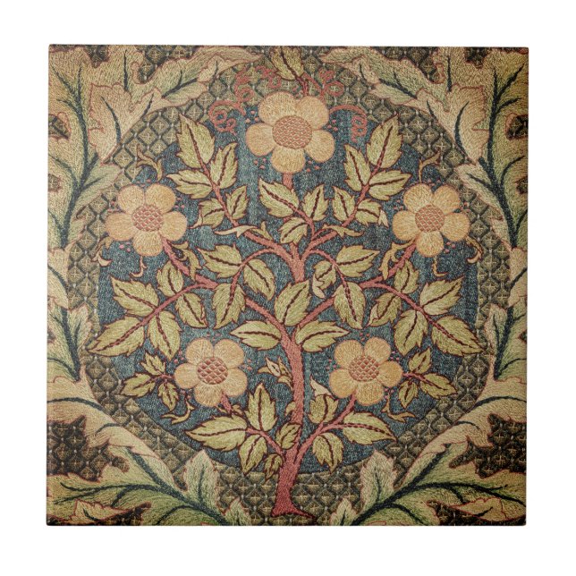 Carreau Bordure de feuille d'arbre à fleurs brodées (Devant)