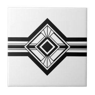 Carreau Bordure géométrique Art Déco noir blanc élégant