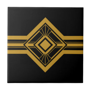 Carreau Bordure géométrique Art Déco Or Noir