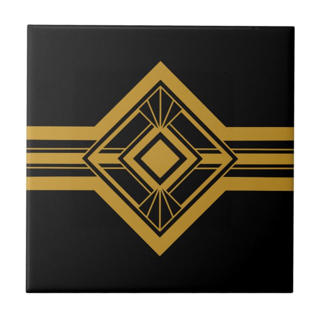 Carreau Bordure géométrique Art Déco Or Noir (Devant)