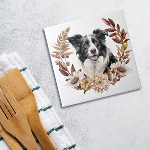 Carreau Bordure noire blanche Collie Chien Verrerie d'auto