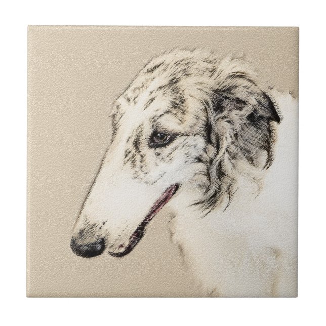 Carreau Borzoi (Argent Brindle) Peinture Chien Art origina (Devant)
