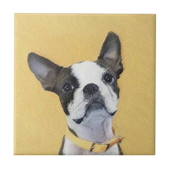 Carreau Boston Terrier Peinture - Cute Original Chien Art (Devant)