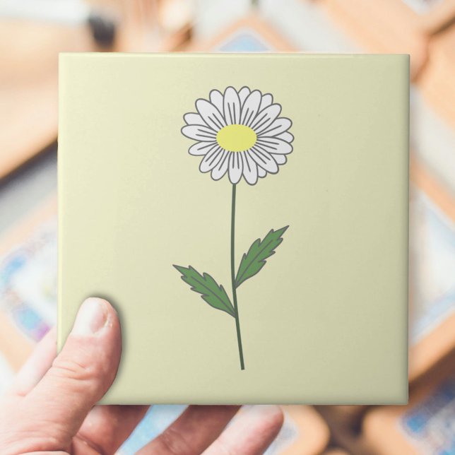 Carreau Botanique Daisy Pastel Fleur Jaune (Daisy Flower Yellow Ceramic Tile)