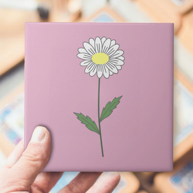 Carreau Botanique Daisy Pastel Fleur rose (Daisy Flower Pink Ceramic Tile)