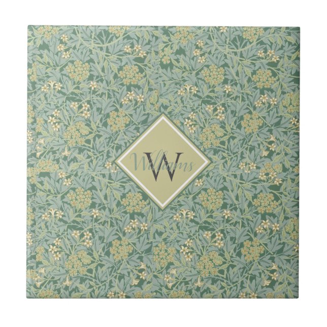 Carreau Botanique Floral Antique Motif Turquoise et Jaune (Devant)
