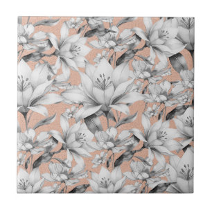 Carreau Botanique noir blanc rose or parties scintillant f