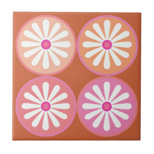 Carreau Bouches blanches avec cercles roses sur orange mod