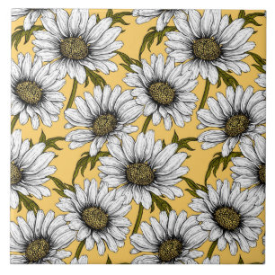 Carreau Bouches blanches, fleurs sauvages sur jaune