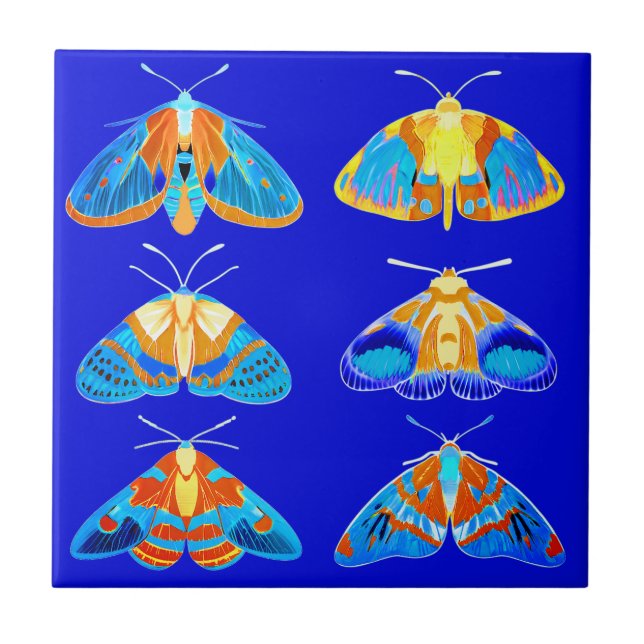Carreau Bouches en bleu foncé, orange et turquoise petites (Devant)