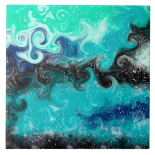 Carreau Boucles de marbre turquoise, bleu et noir