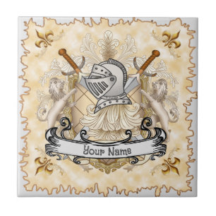 Carreau Bouclier de chevalier sépia nom de famille