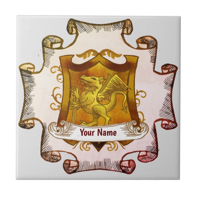 Carreau Bouclier de Dragons  Blason de Famille Nom de Fami (Devant)