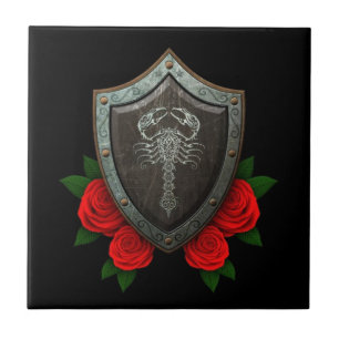 Carreau Bouclier décoré usé de scorpion avec les roses