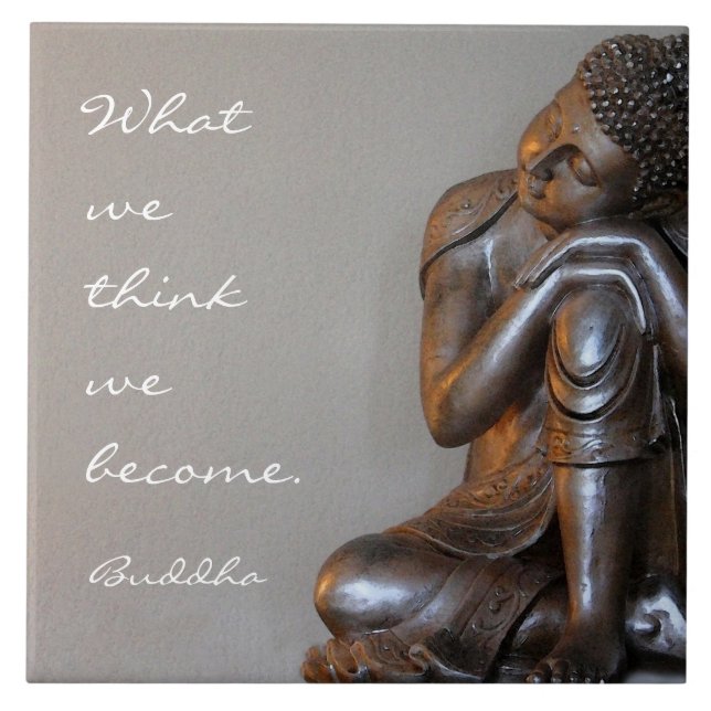 Carreau Bouddha argenté pacifique avec des mots de sagesse (Devant)