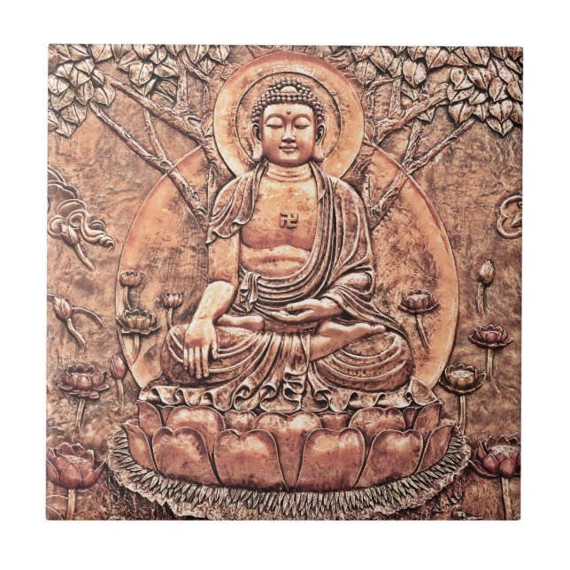 Carreau Bouddha de cuivre étonnamment détaillé (Devant)