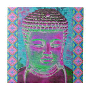 Carreau Bouddha Pop en Magenta et Turquoise