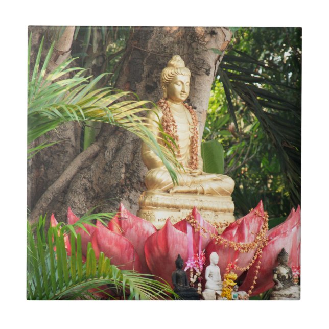 Carreau bouddhisme, bouddha, statue, religion, or, asie, (Devant)