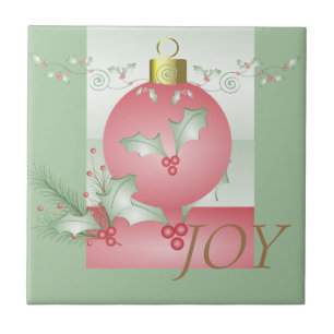 Carreau Boughes de Noël vert vif rose