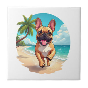 Carreau Bouledogue français sur une plage