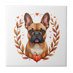 Carreau Bouledogue français vintage avec couronne de feuil