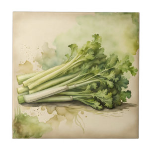 Carreau Bouquet de céleri frais aquarelle
