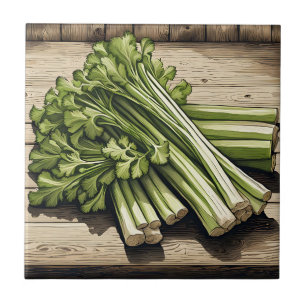 Carreau Bouquet de céleri frais sur bois