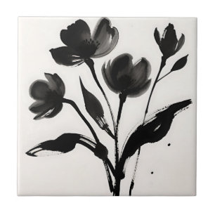 Carreau Bouquet de fleurs à l'encre noire