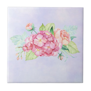 Carreau Bouquet de fleurs élégant rose à l'aquarelle