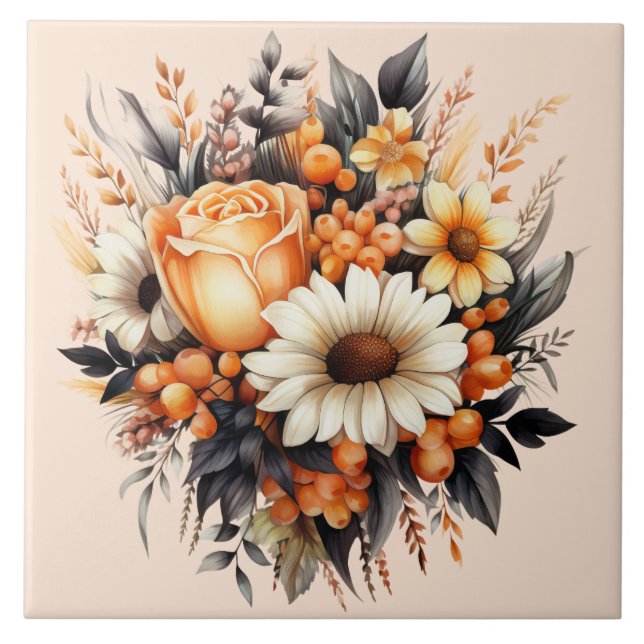Carreau Bouquet de fleurs gris-jaune orange (Devant)