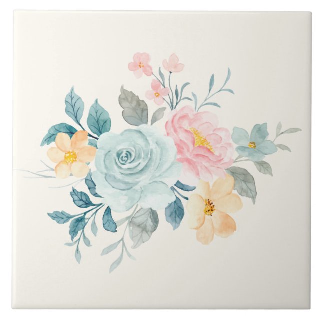 Carreau Bouquet de fleurs rose et bleu élégant (Devant)